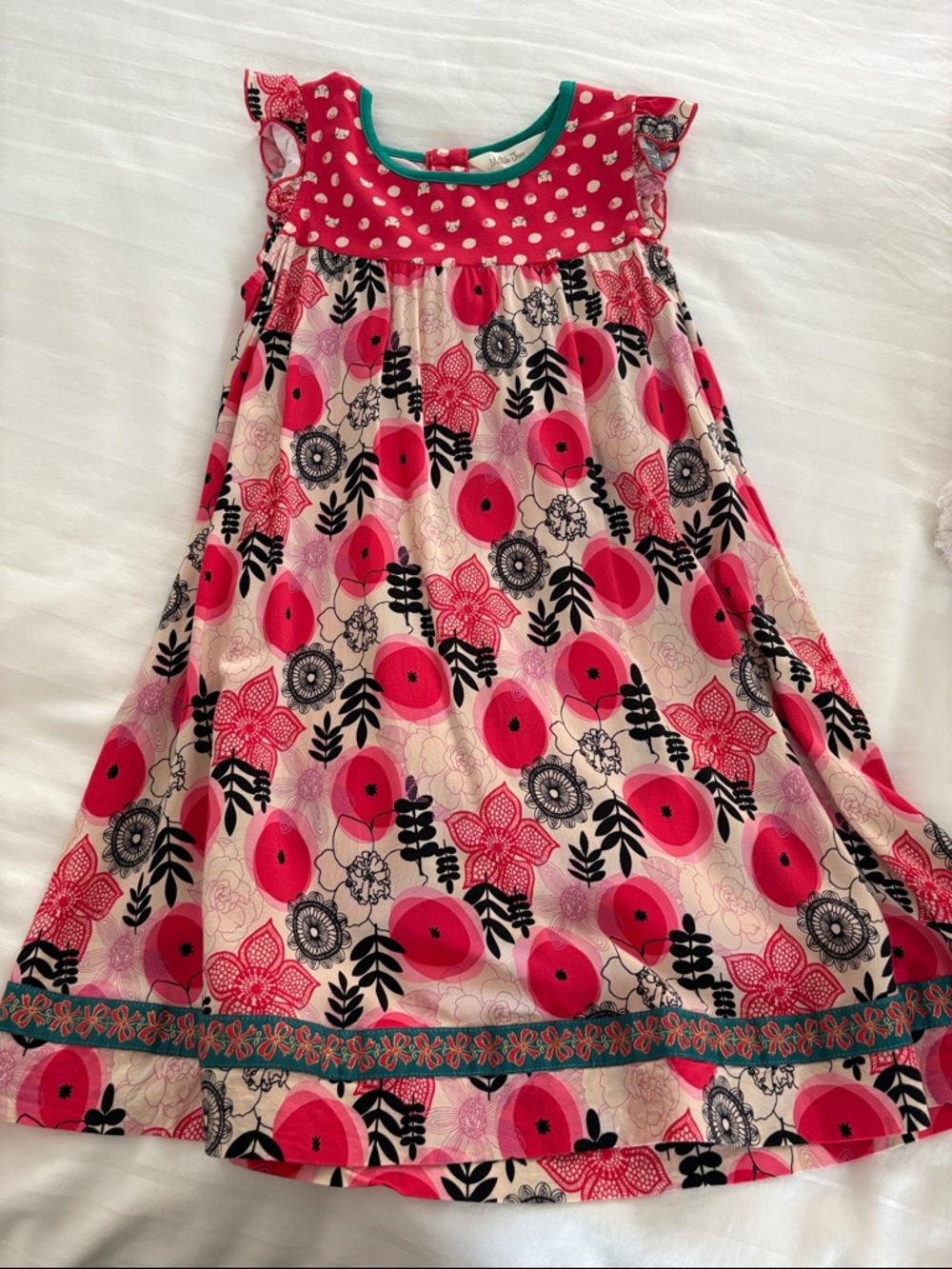 Matilda Jane Girls' Red-Pink Floral Cotton Dress with Button Yoke - Picture 2 of 3